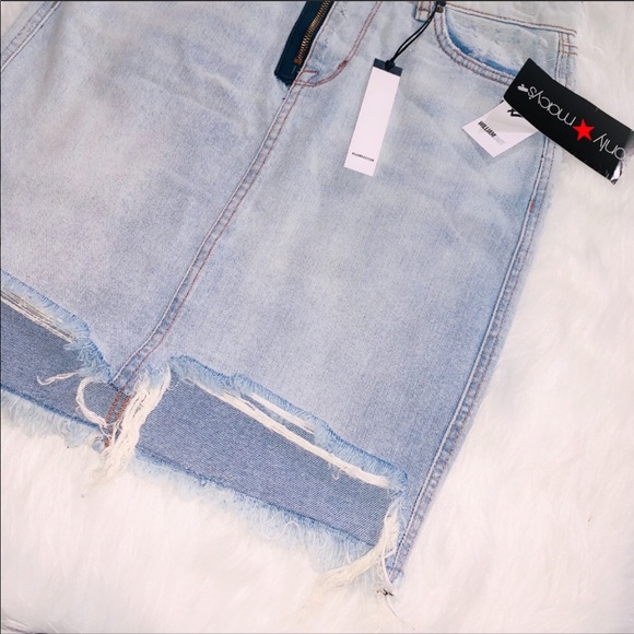 NEW WILLIAM RAST Distressed Denim High-Waist Skirt - Picture 2 of 8